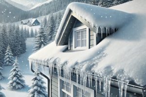 ice dams on a house in winter